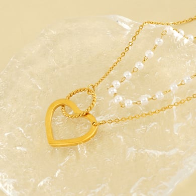 Collar de capas de acero inoxidable con forma de anillo de amor de la serie Trendy de 1 pieza para mujer en color dorado h5 Imagen2