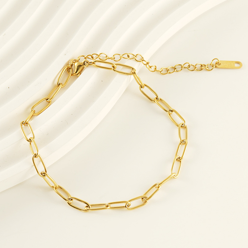 1 pieza de tobilleras de acero inoxidable versátiles y sencillas de color dorado para mujer Imagen4