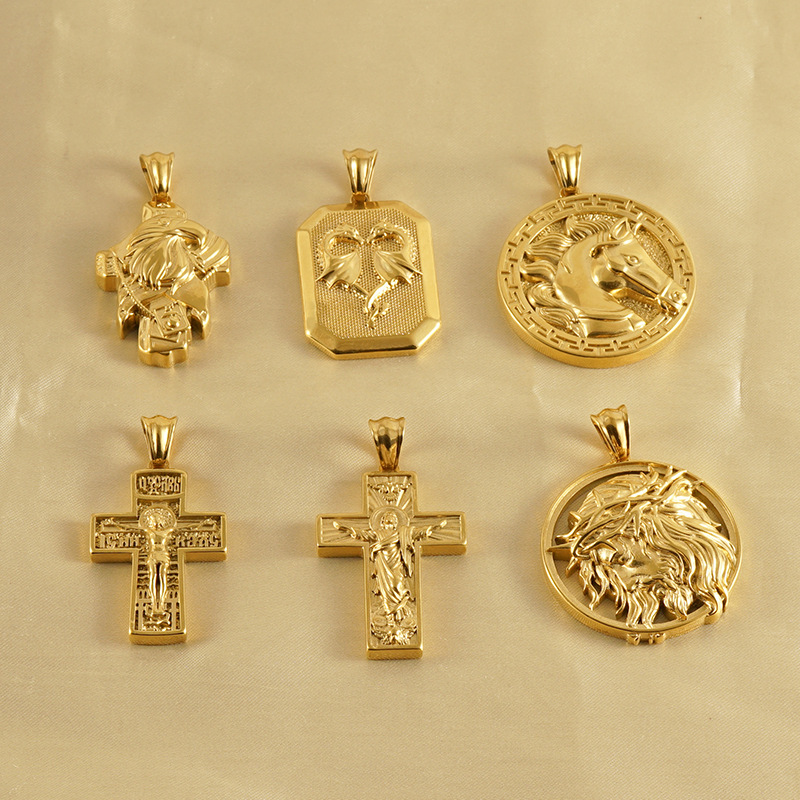 1 Paar Edelstahl-Kreuz-Halskette mit Gott des Friedens für Herren und Damen, Retro-18K3D-geprägter Priester-Anhänger, Unisex-Herren-Halskette Bild2