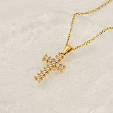 1 Stück Simple Series Daily Cross Edelstahl 18 Karat vergoldet Unisex Anhänger Halsketten h5 Bild2