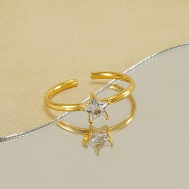 1 paio di anelli a forma di stella in zircone intarsiato in acciaio inossidabile transfrontaliero per donna, anello in titanio leggero di lusso per donna, anello regolabile h5 Immagine2