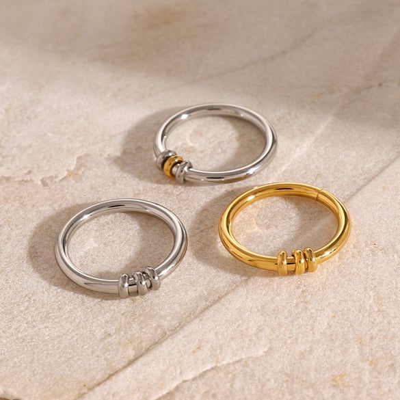1 pezzo semplice stile quotidiano forma geometrica in acciaio inossidabile colore oro anello minimalista da donna 2