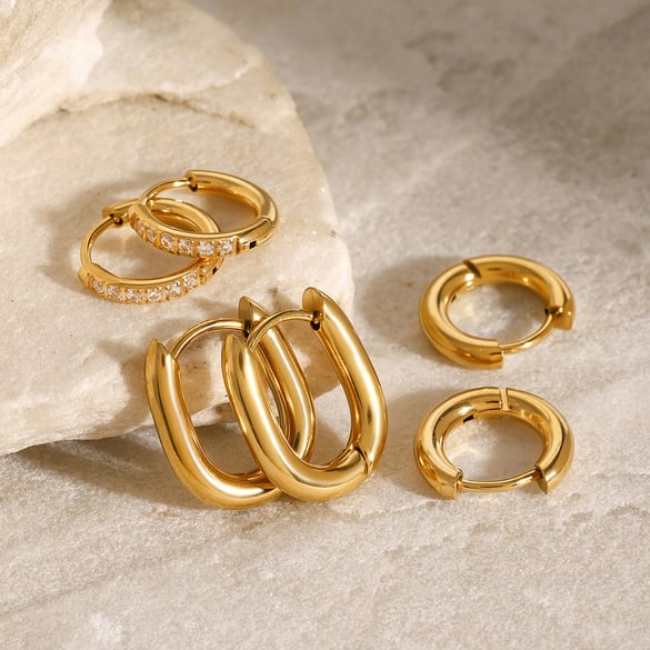 1 set di orecchini da donna con strass color oro in acciaio inossidabile anulare semplice ed elegante 2