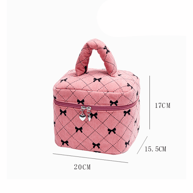 1 Piece Luxurious Series Sweet Bow Knot Corduroy Lightweight Women's Cosmetic Bags h5 Picture2