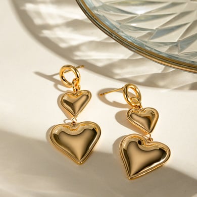 1 Paar einfache Serie Sweet Heart Edelstahl 18 Karat vergoldet Damen Tropfen Ohrringe h5 Bild2