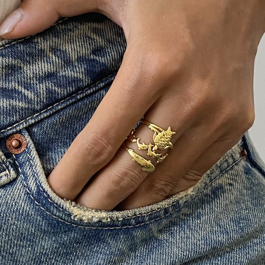 1 Pair Simple Series Retro Geometric Stainless Steel 18K Gold Plated Women Ring Sets Picture2