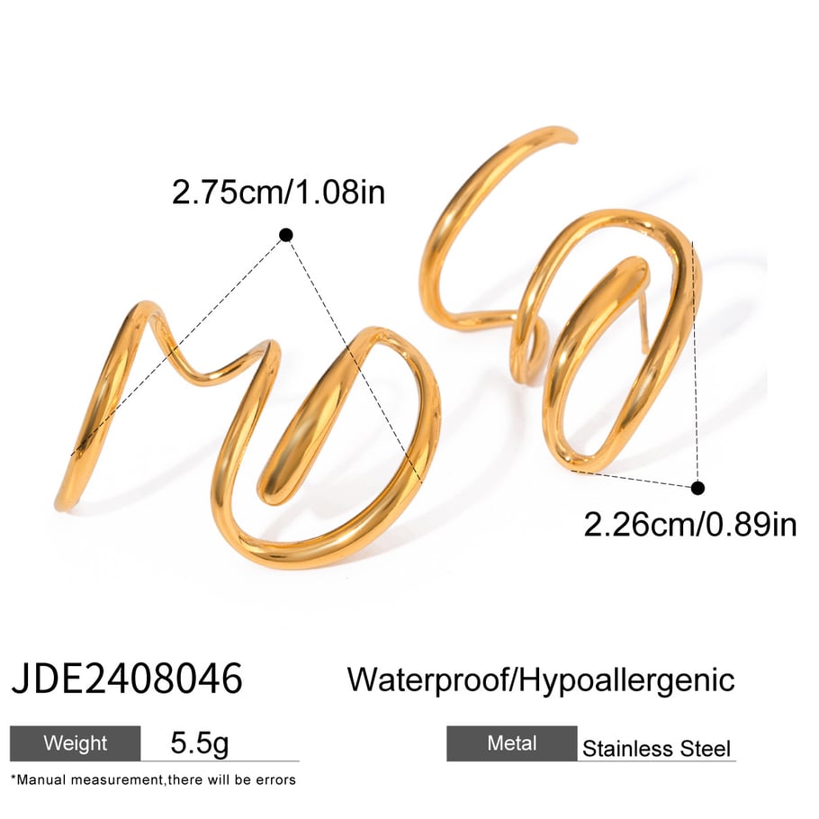 1 Pair Simple Series Simple line Stainless Steel 18K Gold Plated Women Stud Earrings 