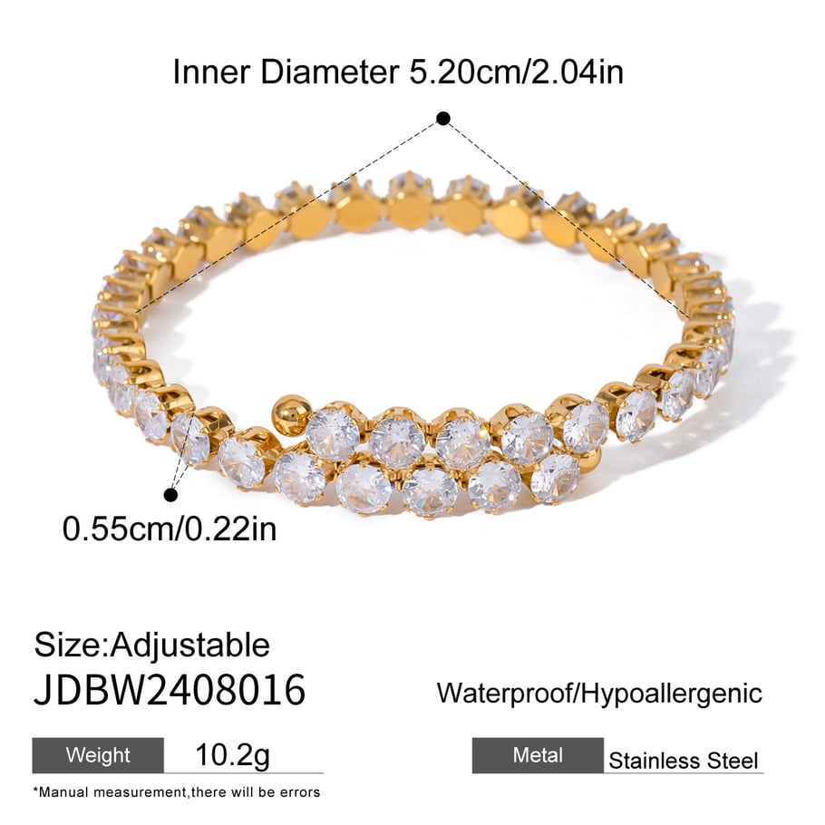 1 Piece Simple Series Casual Geometric Stainless Steel 18K Gold Plated Zircon Women Bangles 