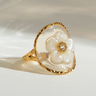 1 Paar Romantische Serie Süße Blume Edelstahl 18 Karat vergoldet Strass Damen verstellbare Ringe h5 Bild2