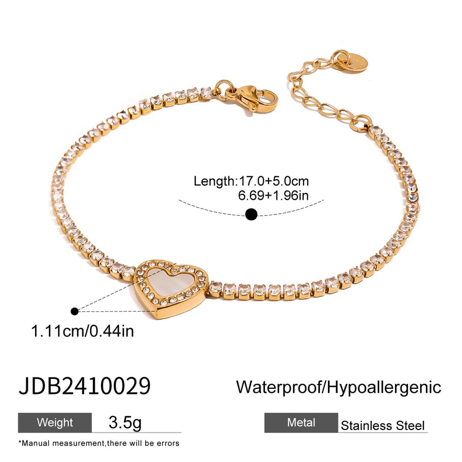 1 Stück Simple Series Sweet Heart Edelstahl 18 Karat vergoldet Strass Damen Charm Armbänder 