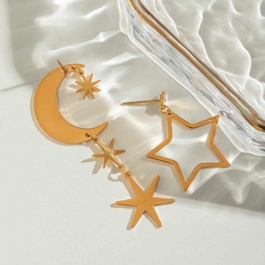 1 Pair Simple Casual Style Hexagram Shape Stainless Steel 18K Gold Plated Women's Drop Earrings Picture2