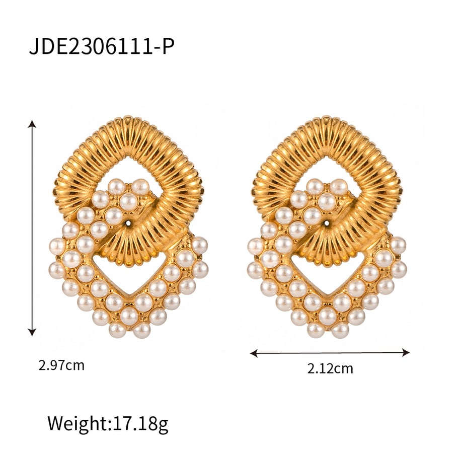 1 pair classic series elegant geometric stainless steel gold plated artificial pearl women drop earrings