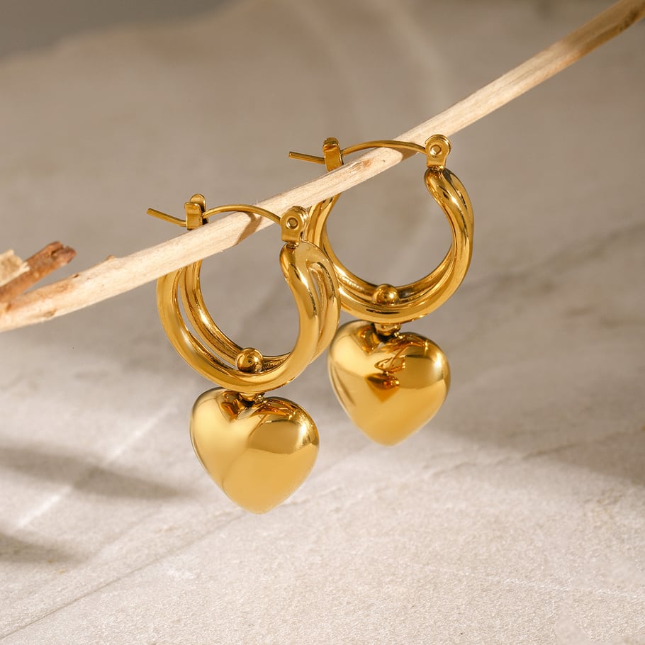 1 Pair Simple Series Classic Heart Stainless Steel 18K Gold Plated Women Drop Earrings Picture2