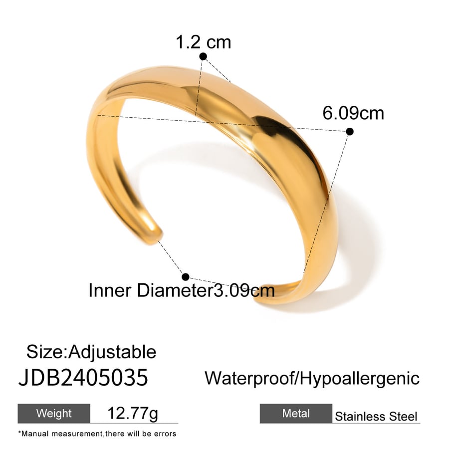 1 Stück Simple Series Einfache einfarbige Edelstahl-Armreifen mit 18 Karat Goldbeschichtung für Damen 