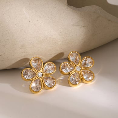 1 Pair Simple Series Retro Flower Stainless Steel 18K Gold Plated Women Stud Earrings h5 Picture2