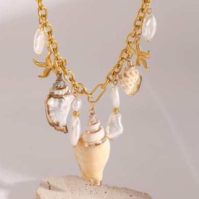 1 Stück Simple Series Vacation Turtle Edelstahl 18 Karat vergoldete Muschel-Halsketten für Damen h5 Bild2