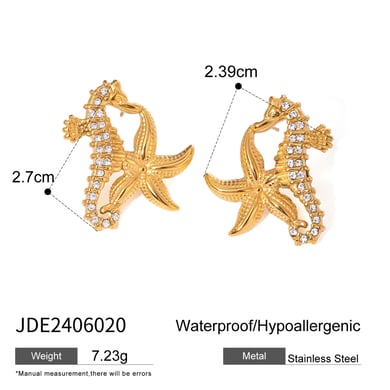 1 Pair Simple Series ins style Turtle Stainless Steel 18K Gold Plated Rhinestone Women Stud Earrings h5 