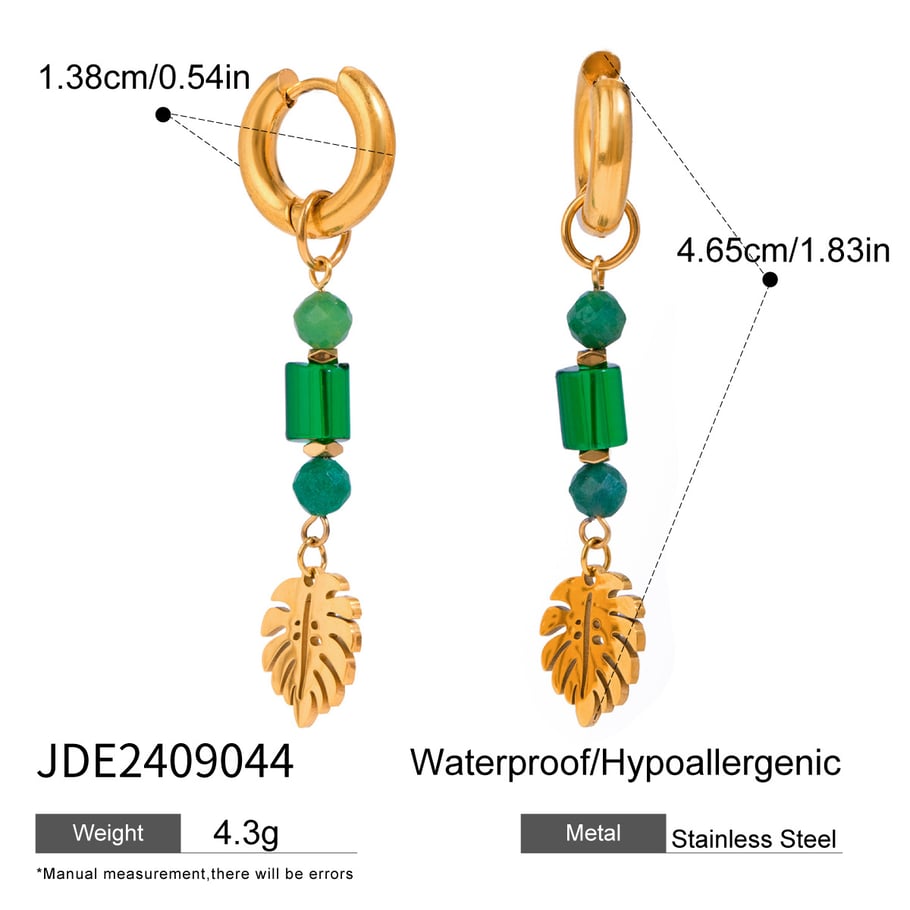 1 Paar Ethnische Serie Retro Pflanze Edelstahl 18K vergoldet Naturstein Damen Tropfen Ohrringe 