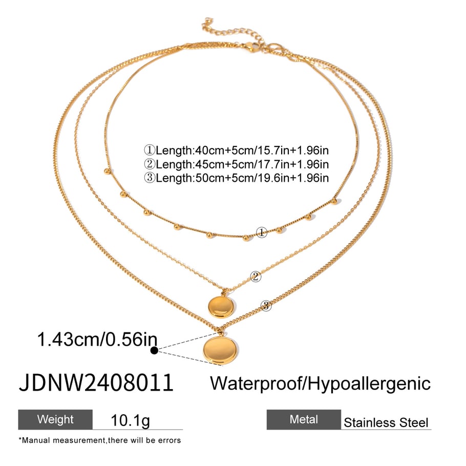 1 Stück Simple Series Klassische einfarbige Edelstahl-Mehrfachkette mit 18 Karat Goldbeschichtung für Damen 