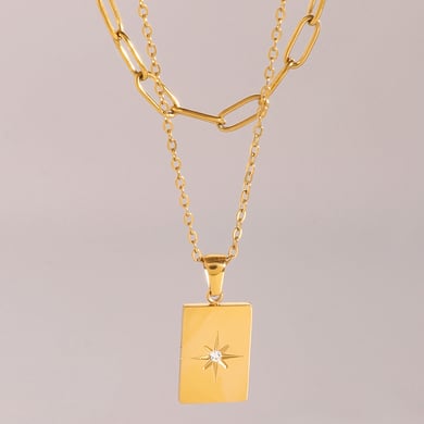 1 Stück Simple Series Einfache geometrische Edelstahl 18 Karat vergoldet Strass Damen mehrlagige Halsketten h5 Bild2