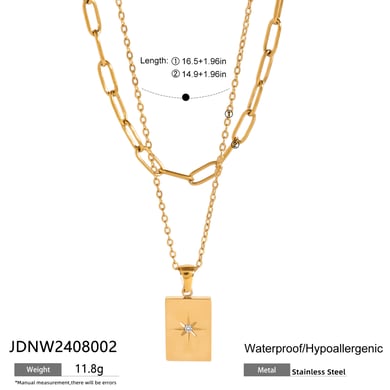 1 Stück Simple Series Einfache geometrische Edelstahl 18 Karat vergoldet Strass Damen mehrlagige Halsketten h5 