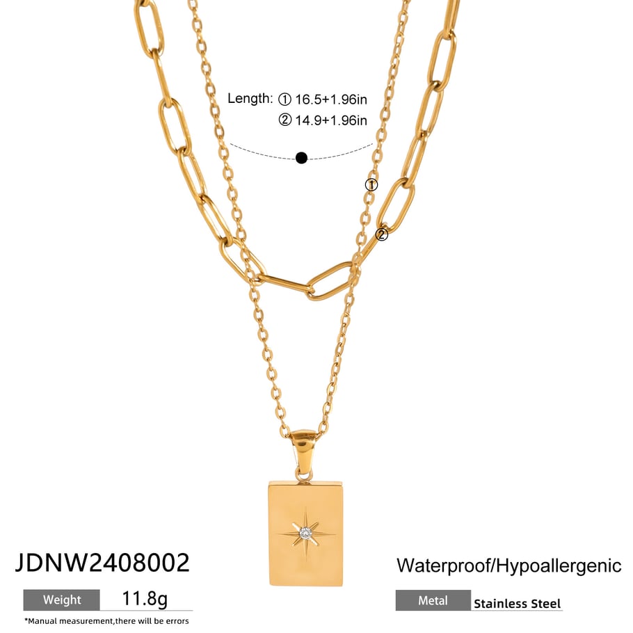 1 Stück Simple Series Einfache geometrische Edelstahl 18 Karat vergoldet Strass Damen mehrlagige Halsketten 