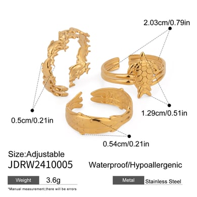 1 Pair Simple Series Retro Geometric Stainless Steel 18K Gold Plated Women Ring Sets h5 
