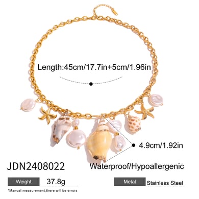 1 Stück Simple Series Vacation Turtle Edelstahl 18 Karat vergoldete Muschel-Halsketten für Damen h5 