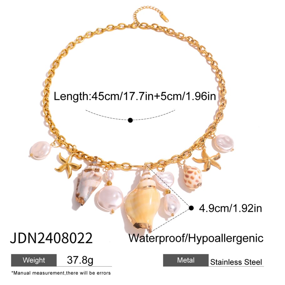 1 Stück Simple Series Vacation Turtle Edelstahl 18 Karat vergoldete Muschel-Halsketten für Damen 
