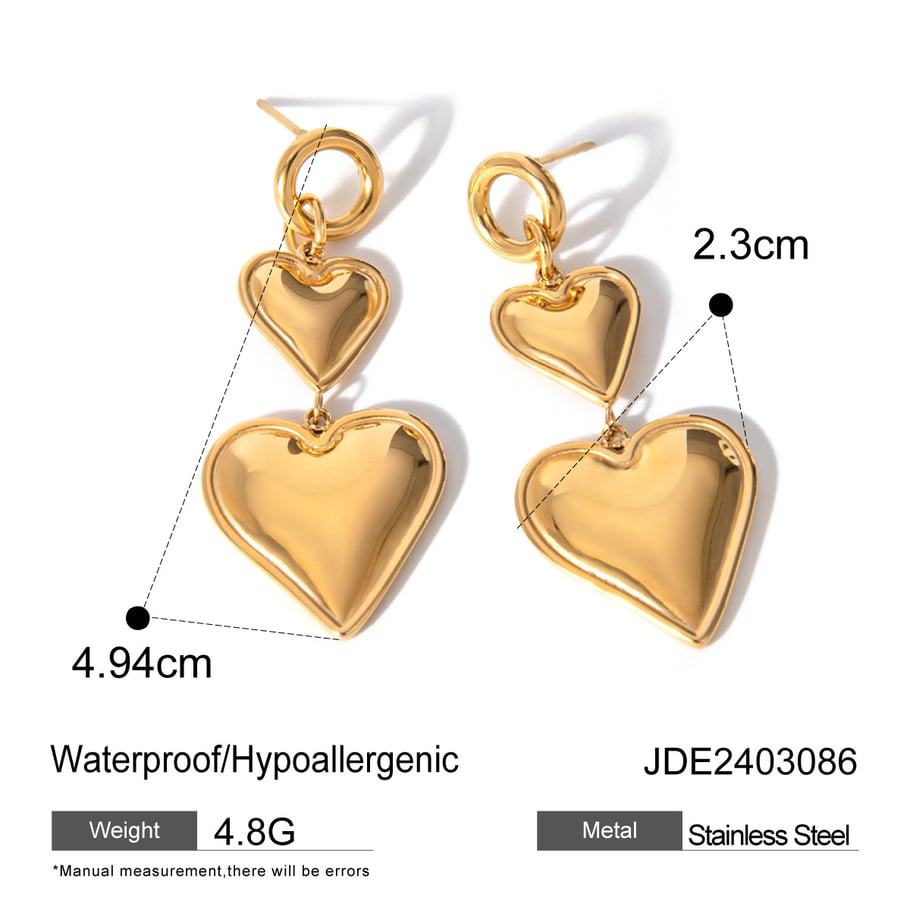 1 Paar einfache Serie Sweet Heart Edelstahl 18 Karat vergoldet Damen Tropfen Ohrringe 
