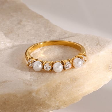 1 Pair Simple Series Retro Geometric Stainless Steel 18K Gold Plated Zircon Women Single Ring h5 Picture2