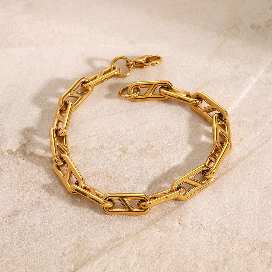 1 Stück Simple Series Klassische geometrische Edelstahl 18 Karat vergoldete Damen-Kettenarmbänder Bild2