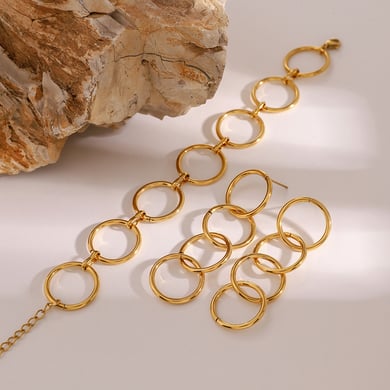 1 Pair Simple Fashionable Style Annular Stainless Steel 18K Gold Plated Women's Earrings set h5 Picture2