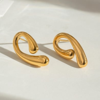 1 Pair Simple Series Simple Droplet Stainless Steel 18K Gold Plated Women Stud Earrings h5 Picture2