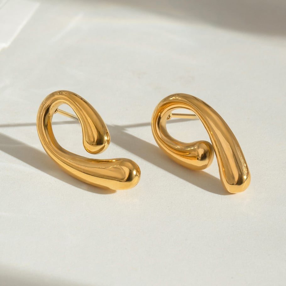 1 Pair Simple Series Simple Droplet Stainless Steel 18K Gold Plated Women Stud Earrings Picture2