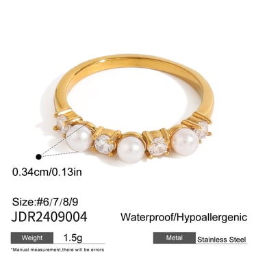 1 Pair Simple Series Retro Geometric Stainless Steel 18K Gold Plated Zircon Women Single Ring h5 