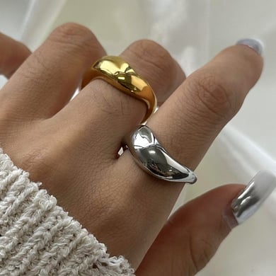 1 Pair Simple Series Daily Geometric Stainless Steel 18K Gold Plated Women Single Rings h5 Picture2