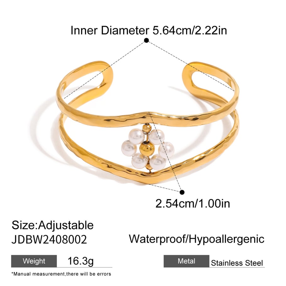 1 Piece Simple Series Elegant Flower Stainless Steel 18K Gold Plated Women Bangles 