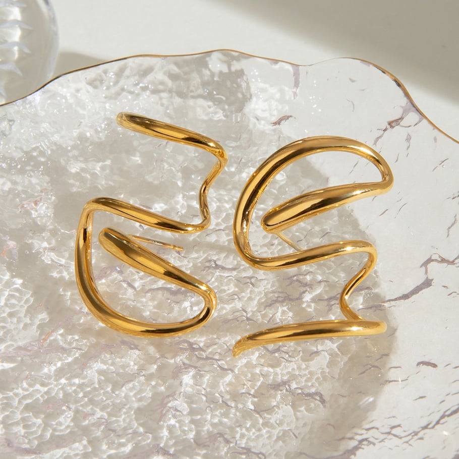 1 Pair Simple Series Simple line Stainless Steel 18K Gold Plated Women Stud Earrings Picture2