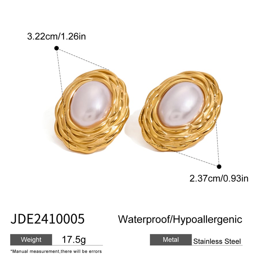 1 Pair Classic Series Retro Geometric Stainless Steel 18K Gold Plated Women Stud Earrings 