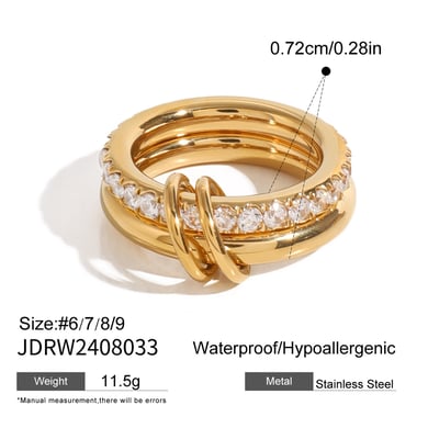 1 Pair Simple Series Classic Geometric Stainless Steel 18K Gold Plated Zircon Women Single Ring h5 