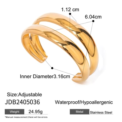 1 Stück Simple Series Tägliche geometrische Edelstahl 18 Karat vergoldete Damen Armreifen h5 
