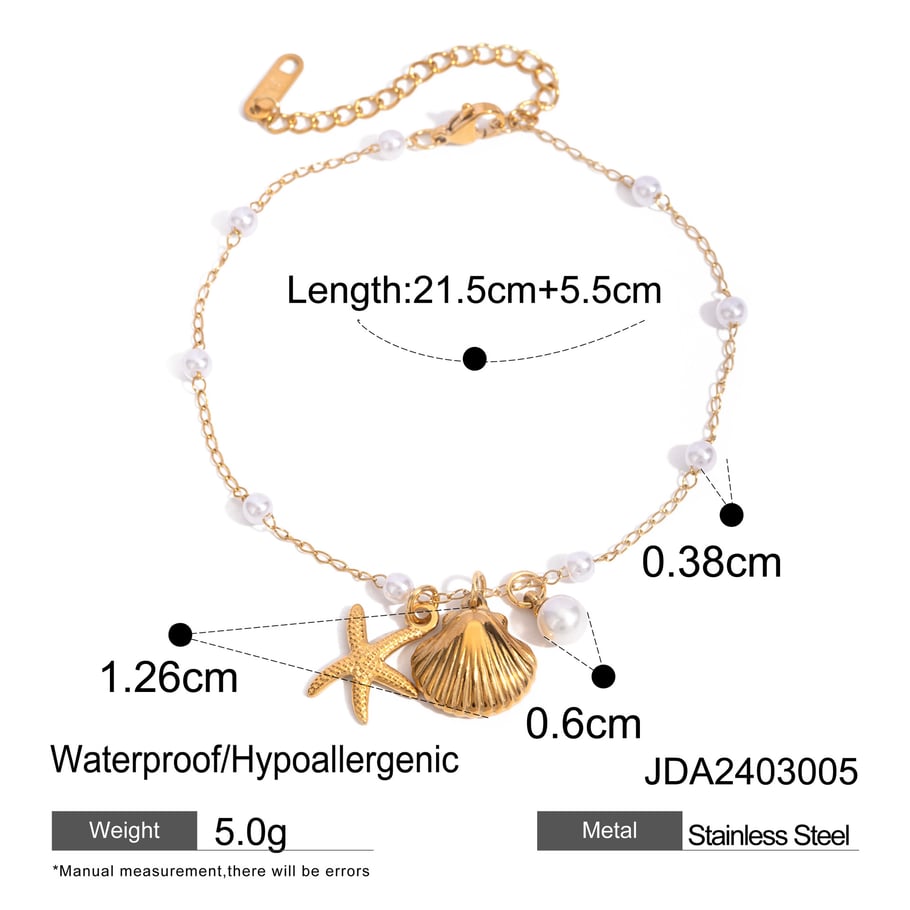 1 Pair Simple Series Vacation Turtle Stainless Steel 18K Gold Plated Shell Women Anklets 