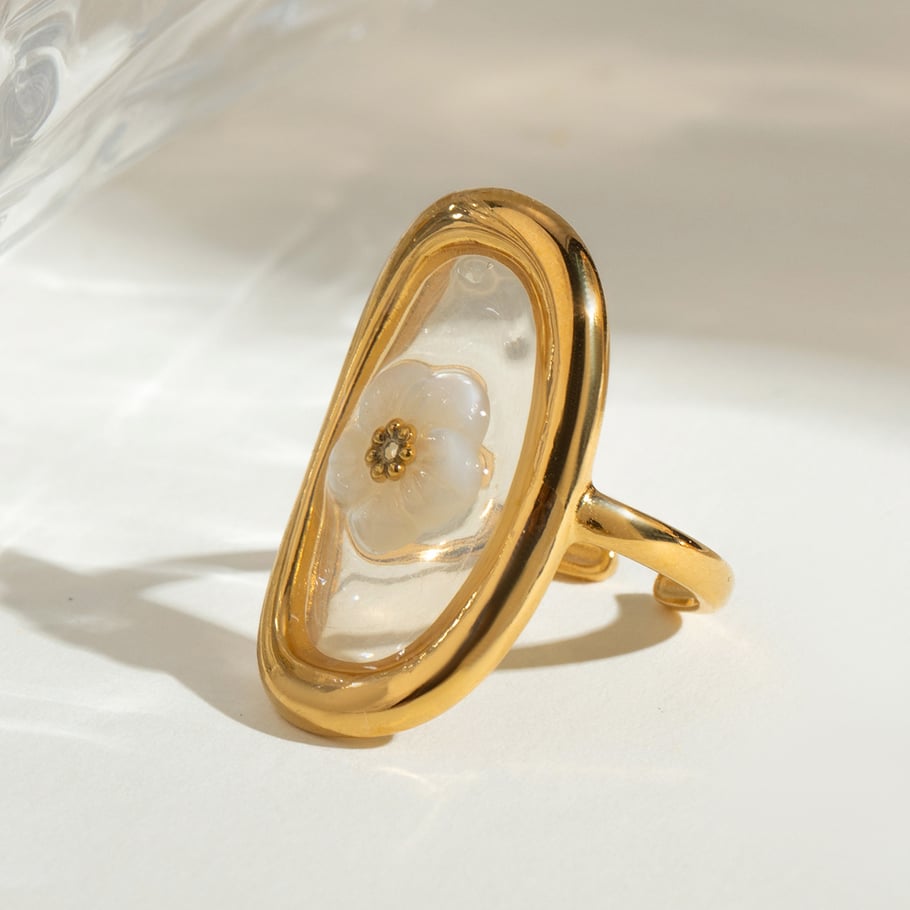 1 Paar Romantische Serie Süße Blume Edelstahl 18 Karat vergoldet Damen verstellbare Ringe Bild2