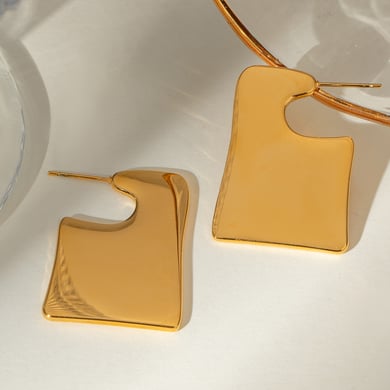 1 Pair Simple Series Simple Solid Color Stainless Steel 18K Gold Plated Women Stud Earrings h5 Picture2