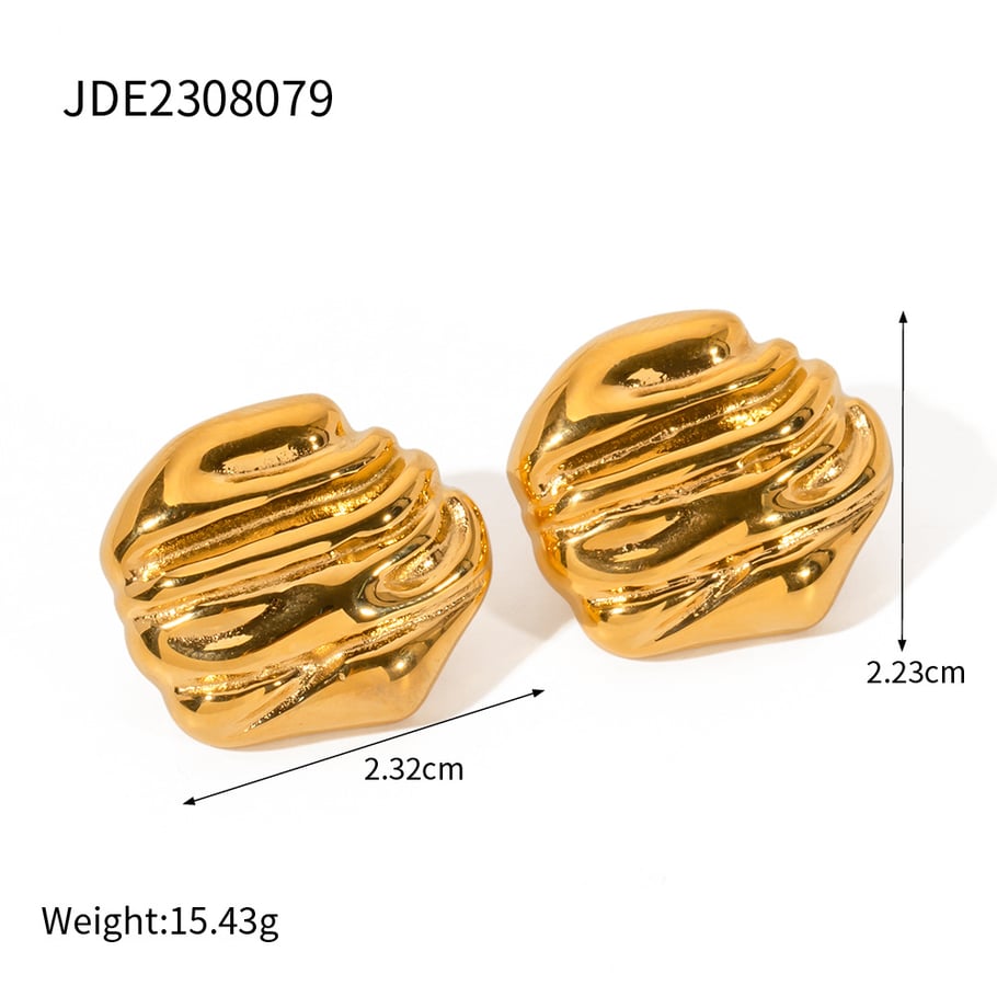 1 Pair Simple Series Simple Solid Color Stainless Steel 18K Gold Plated Women Stud Earrings 
