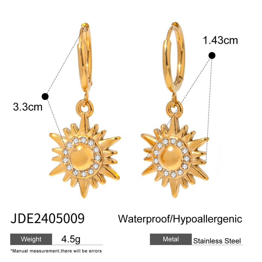 1 Pair Simple Series Retro Sun/Moon Stainless Steel 18K Gold Plated Women Drop Earrings 