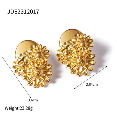 1 Paar Klassische Serie Elegante Blume Edelstahl 18K vergoldet Damen Ohrstecker h5 