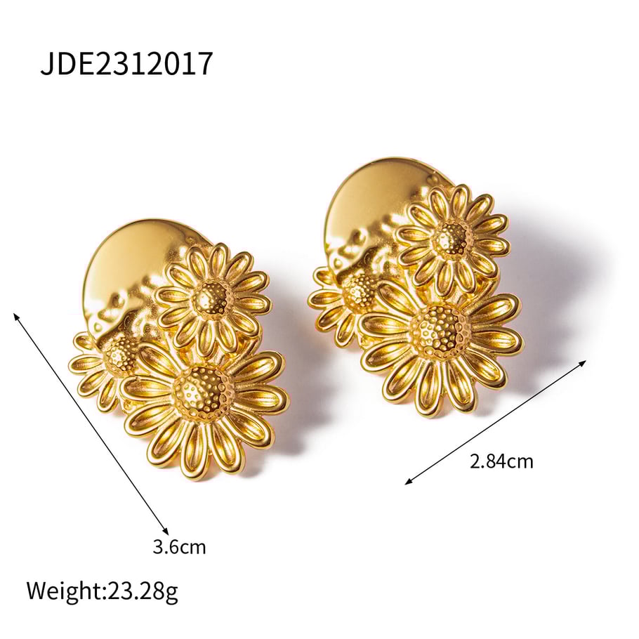 1 Paar Klassische Serie Elegante Blume Edelstahl 18K vergoldet Damen Ohrstecker 