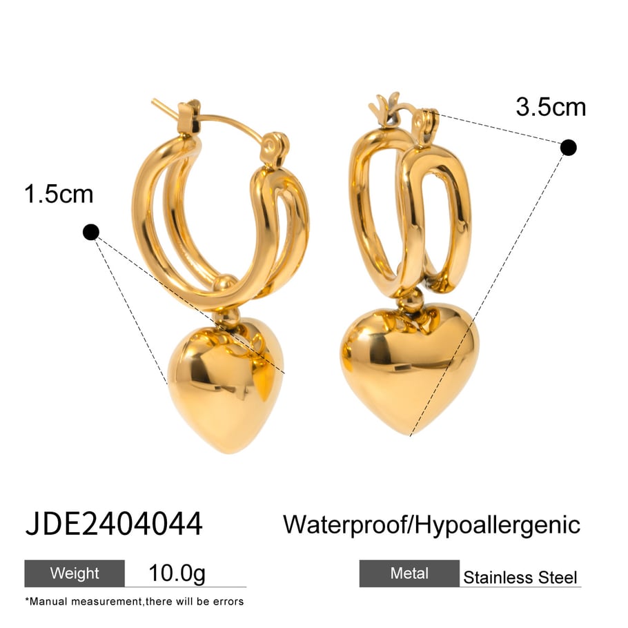 1 Pair Simple Series Classic Heart Stainless Steel 18K Gold Plated Women Drop Earrings 